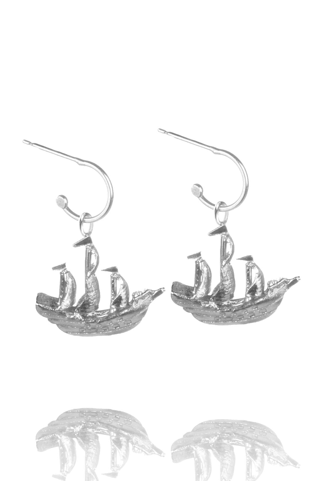 Solid sterling silver handmade galleon earrings