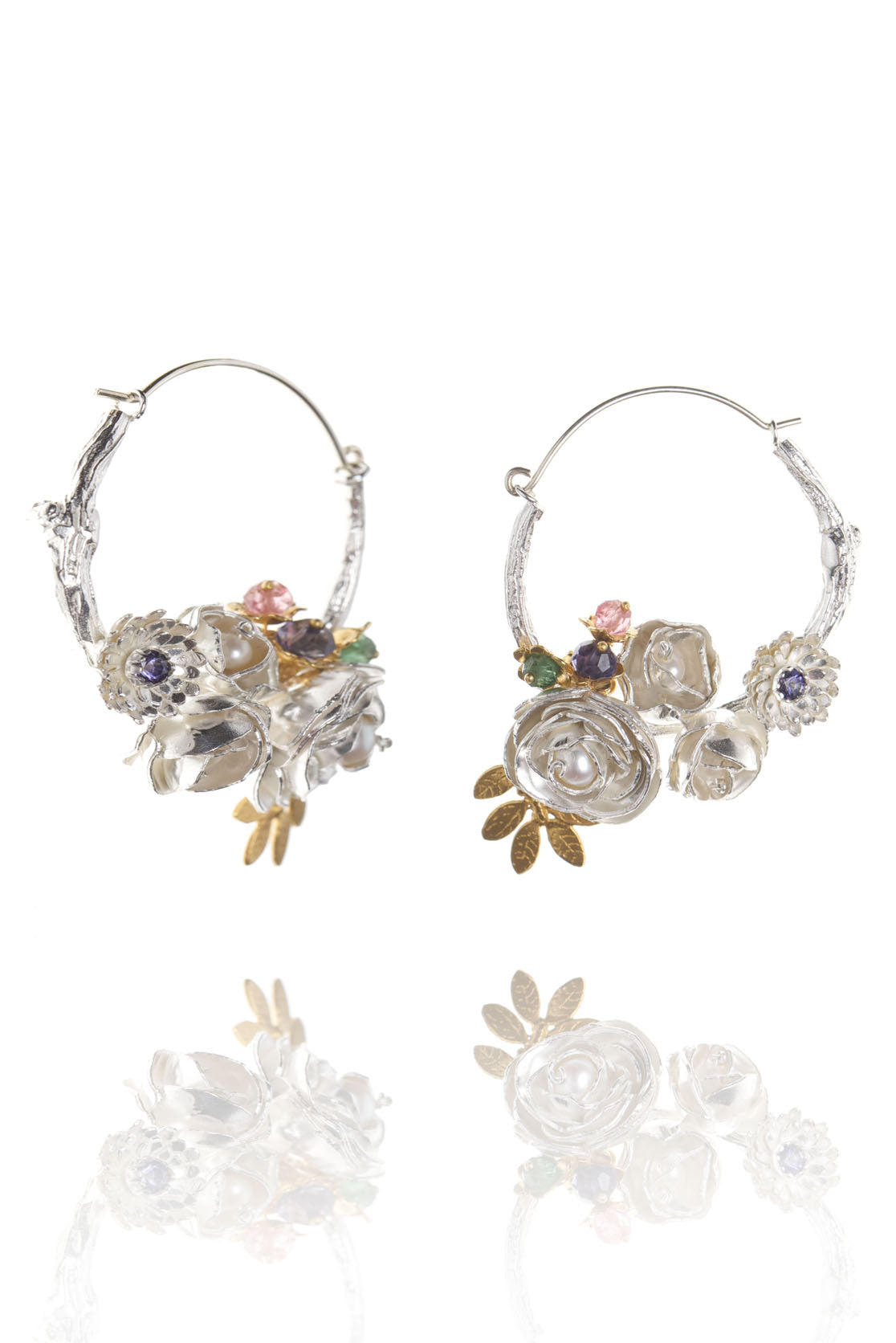 Sterling Silver Peony Hoop Earrings