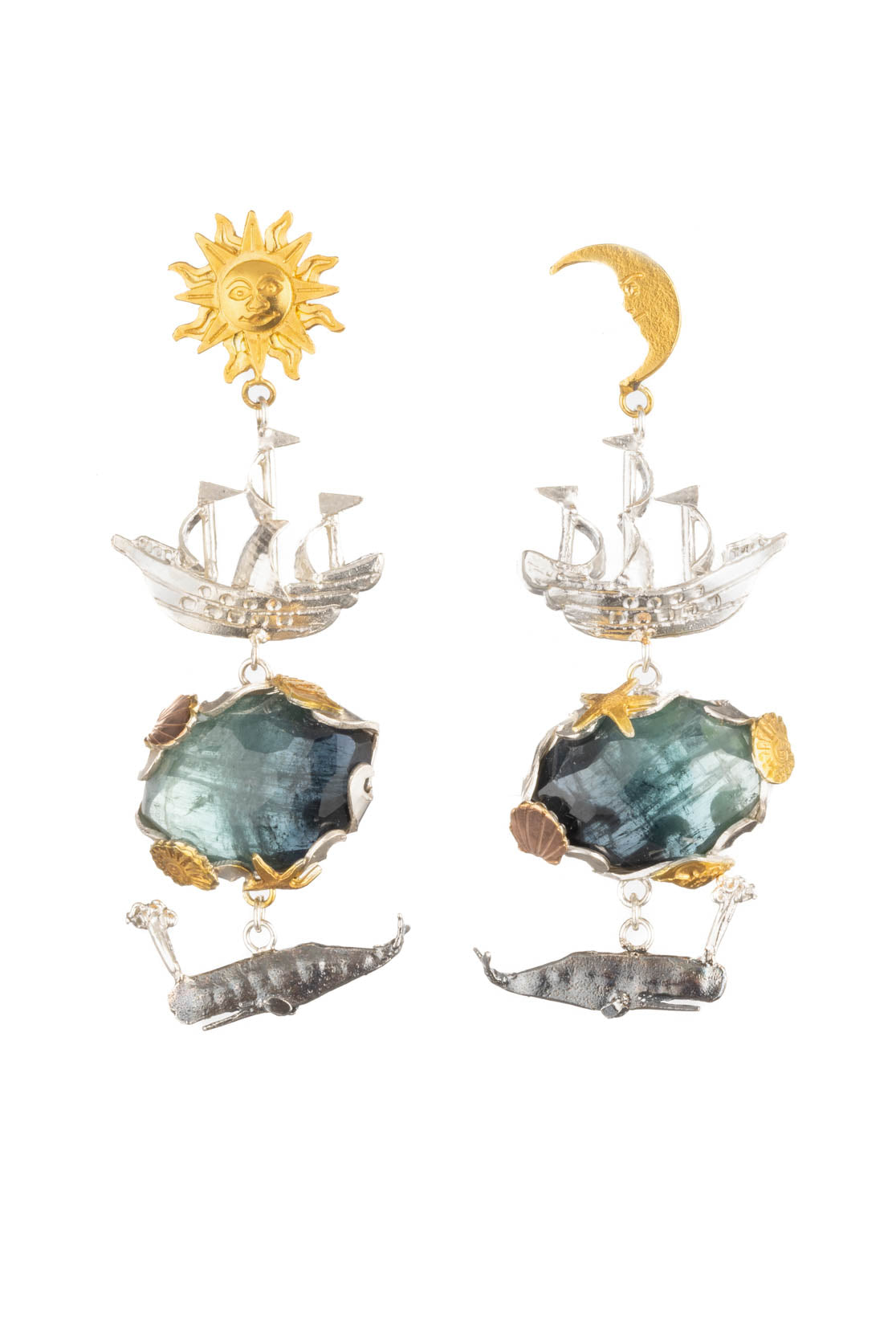 Moby Dick Statement Earrings | Silver and tourmalines