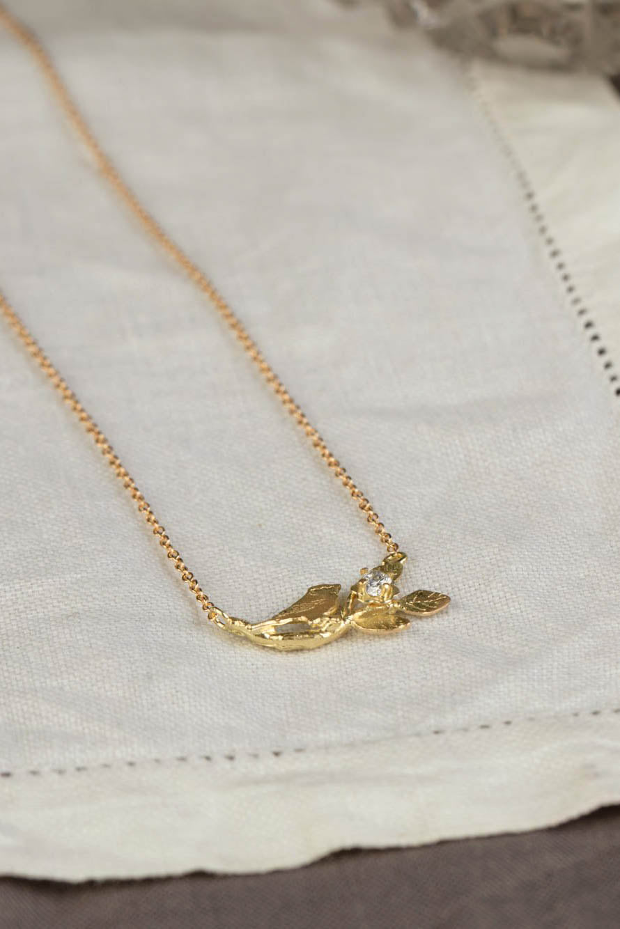 handmade 18ct gold bird necklace