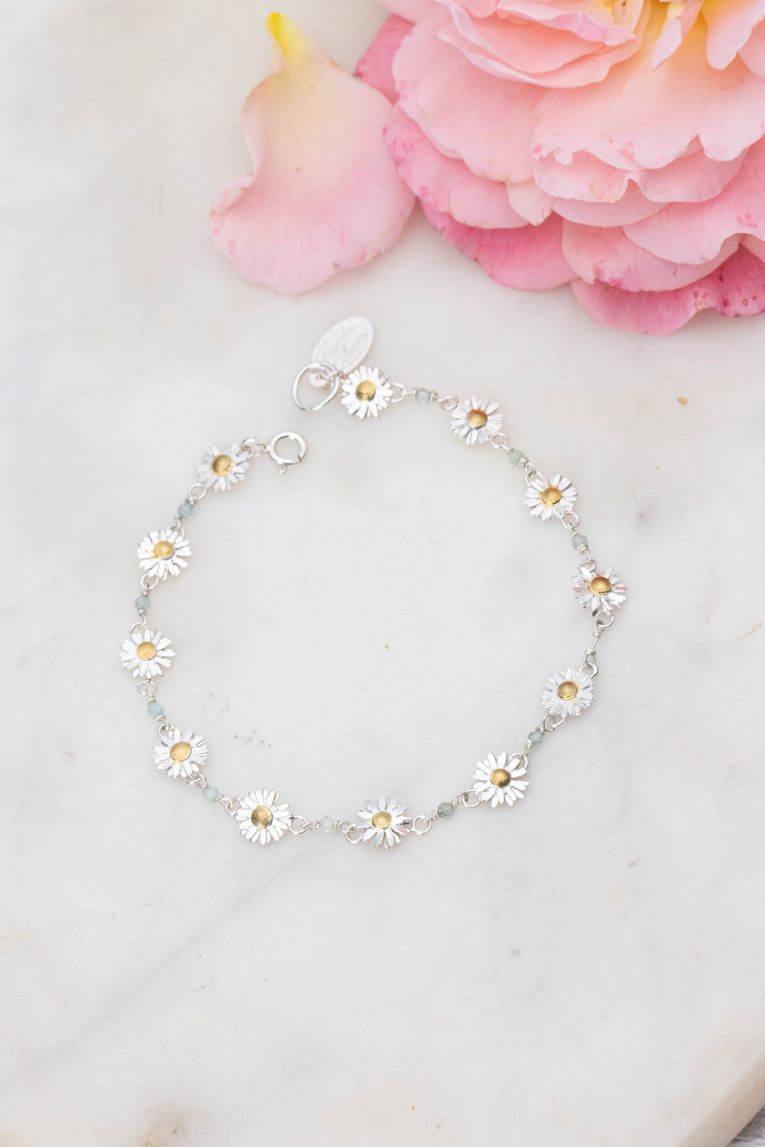 Daisy Chain Bracelet In Sterling Silver With 9ct Gold And Apatite