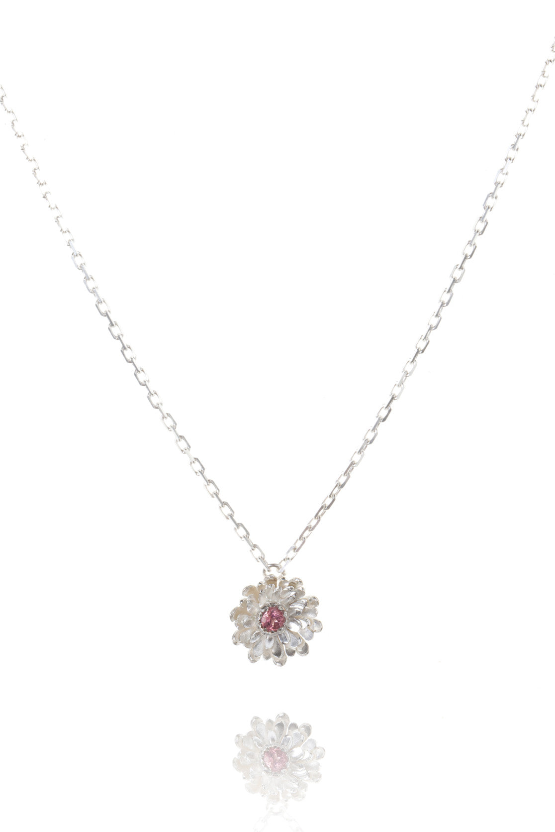 Sterling silver with pink tourmaline Dahlia Necklace