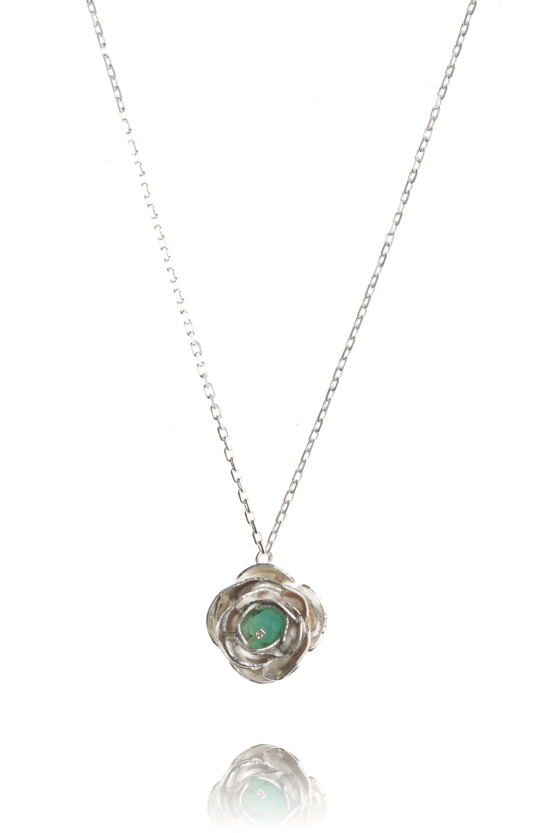 Sterling Silver with chrysoprase Peony Pendant 