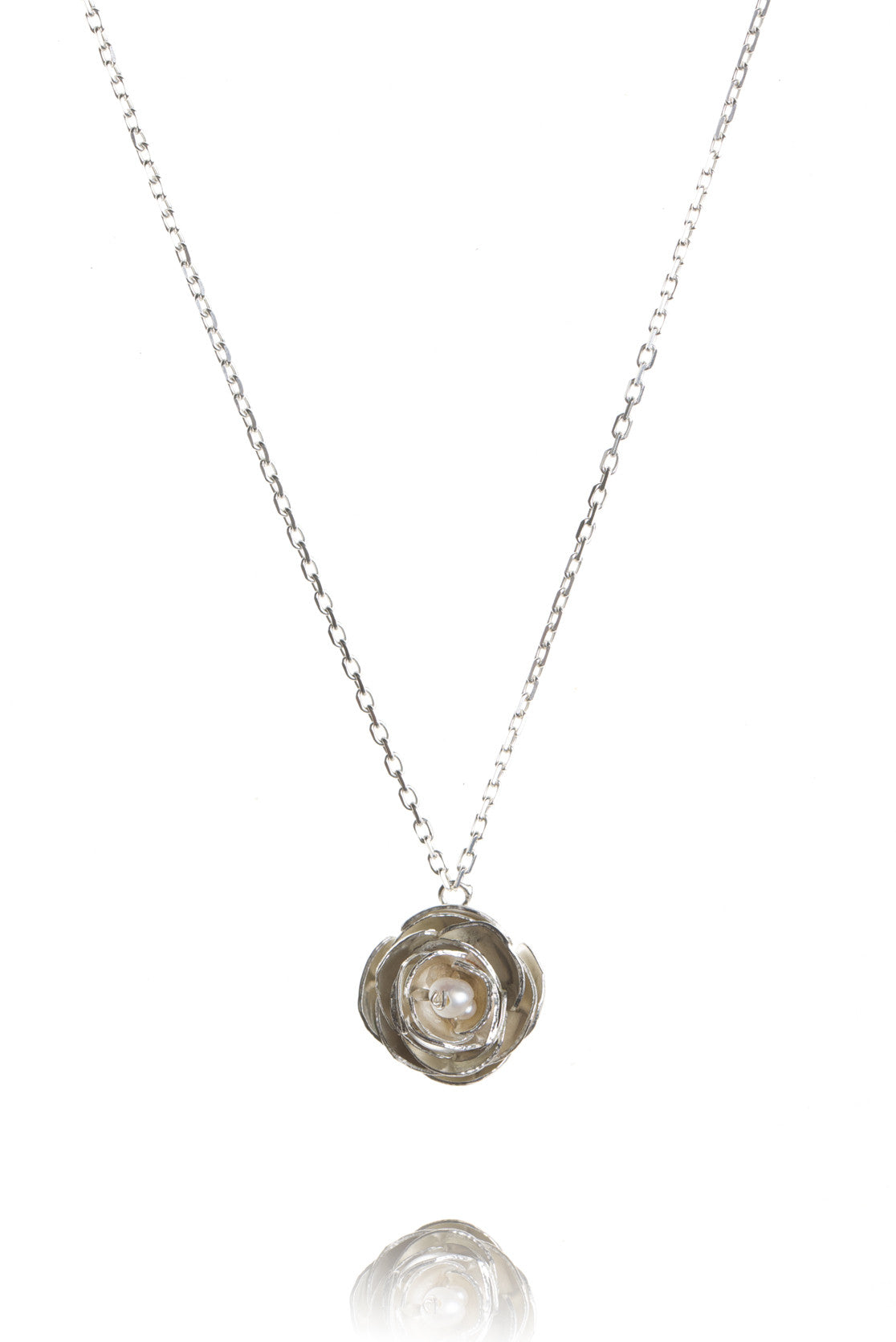 Sterling Silver with pearl Peony Pendant 