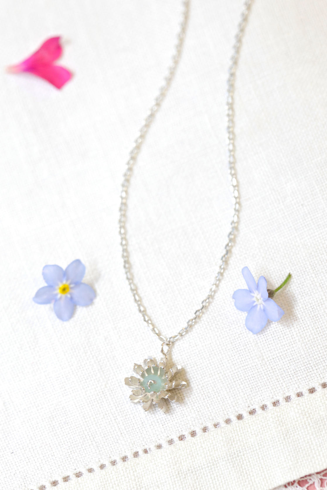 Waterlily Birthstone Necklace in Sterling Silver