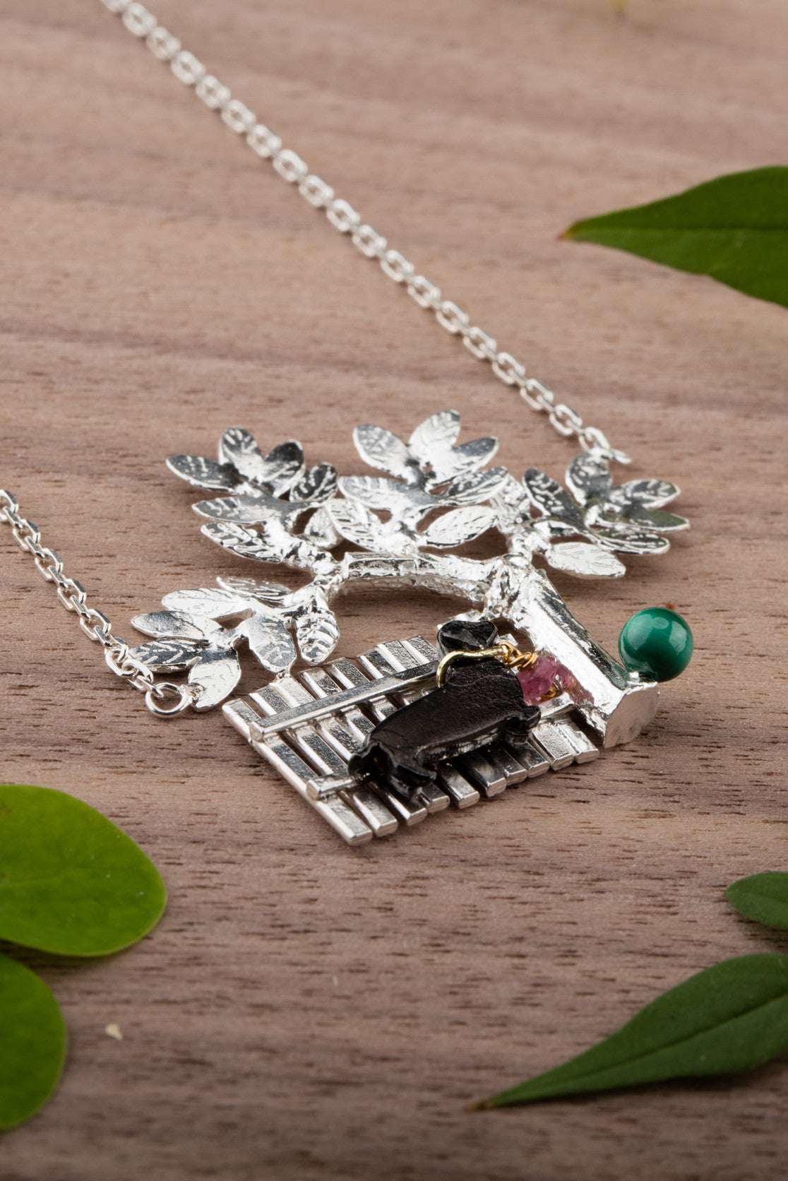 Whippet necklace with sterling silver tree detail