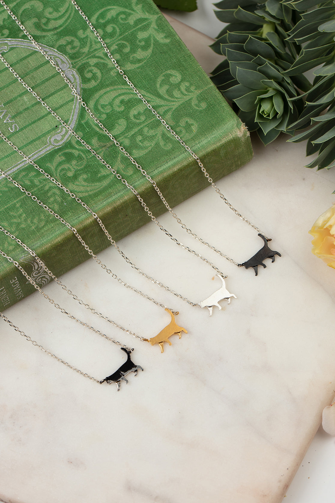 Walking Cat Necklace In Silver, Goldplate, Black or Black &amp; White