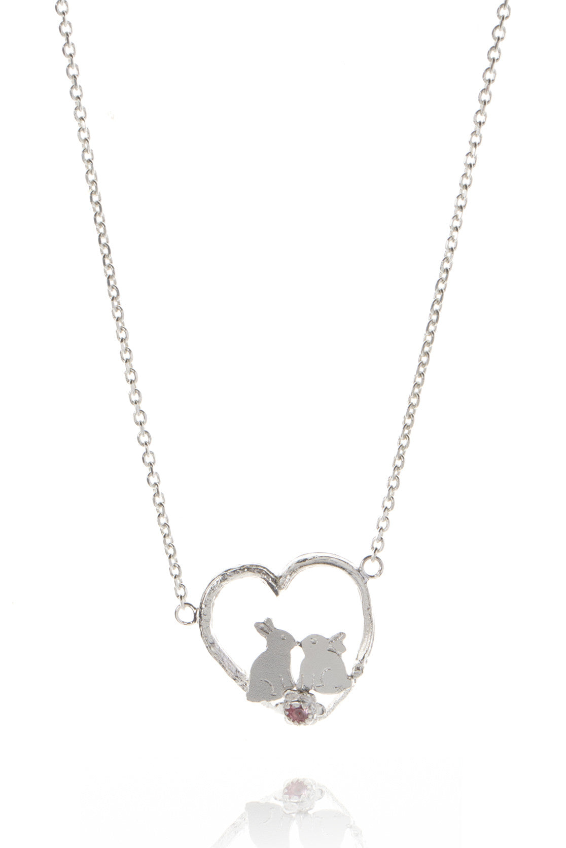 Kissing Bunny Rabbits In A Heart Necklace