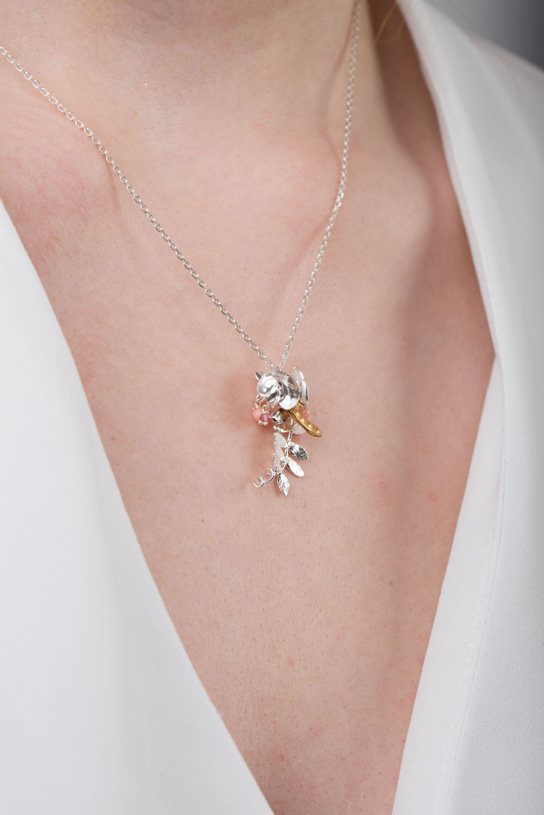 Sweet Pea Necklace In Sterling Silver And Gold