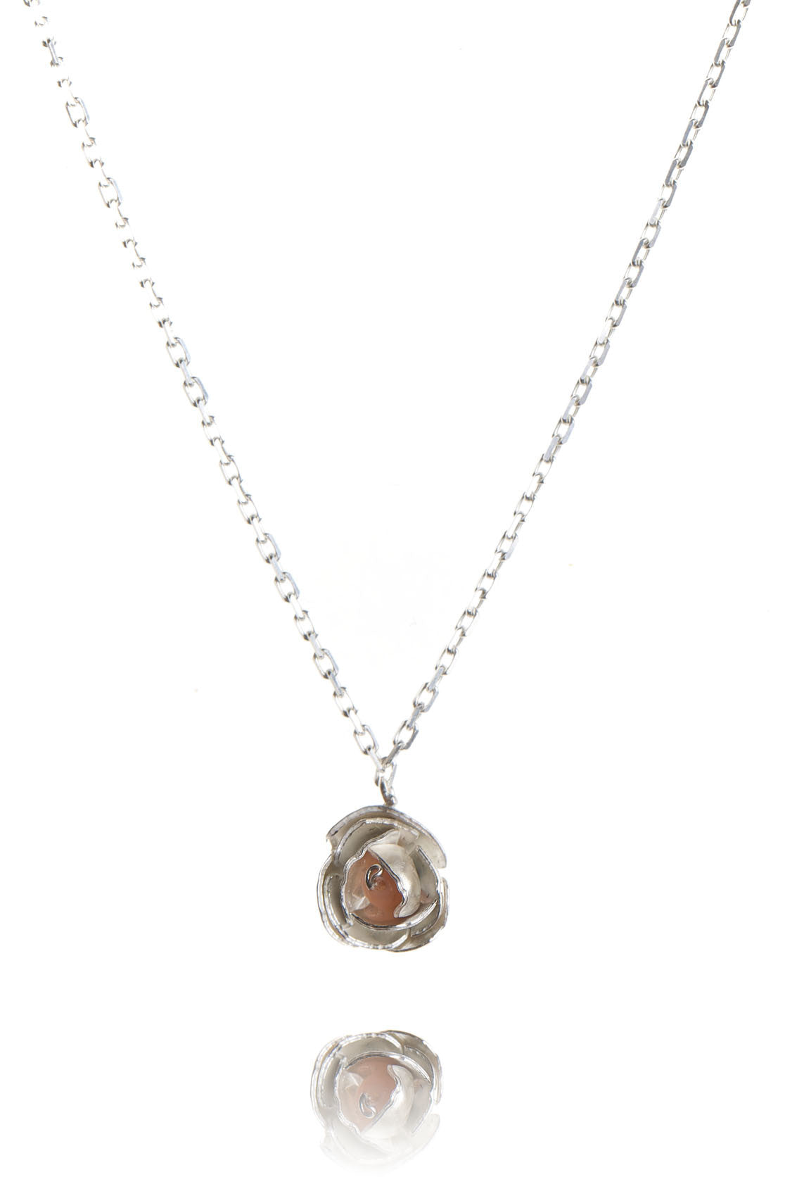 Sterling Silver with coral Peony Necklace
