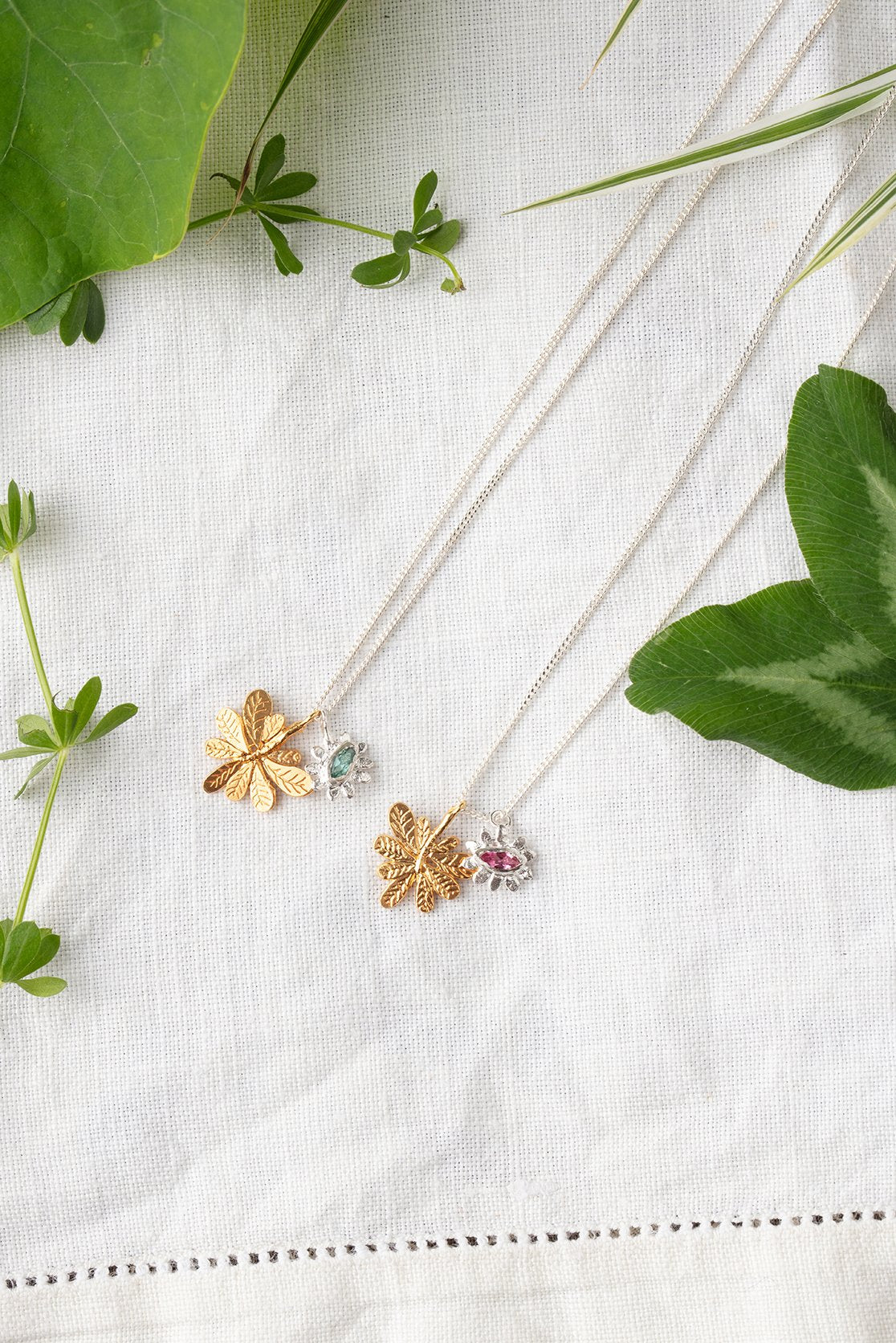 Marquise flower and Aralia leaf necklace