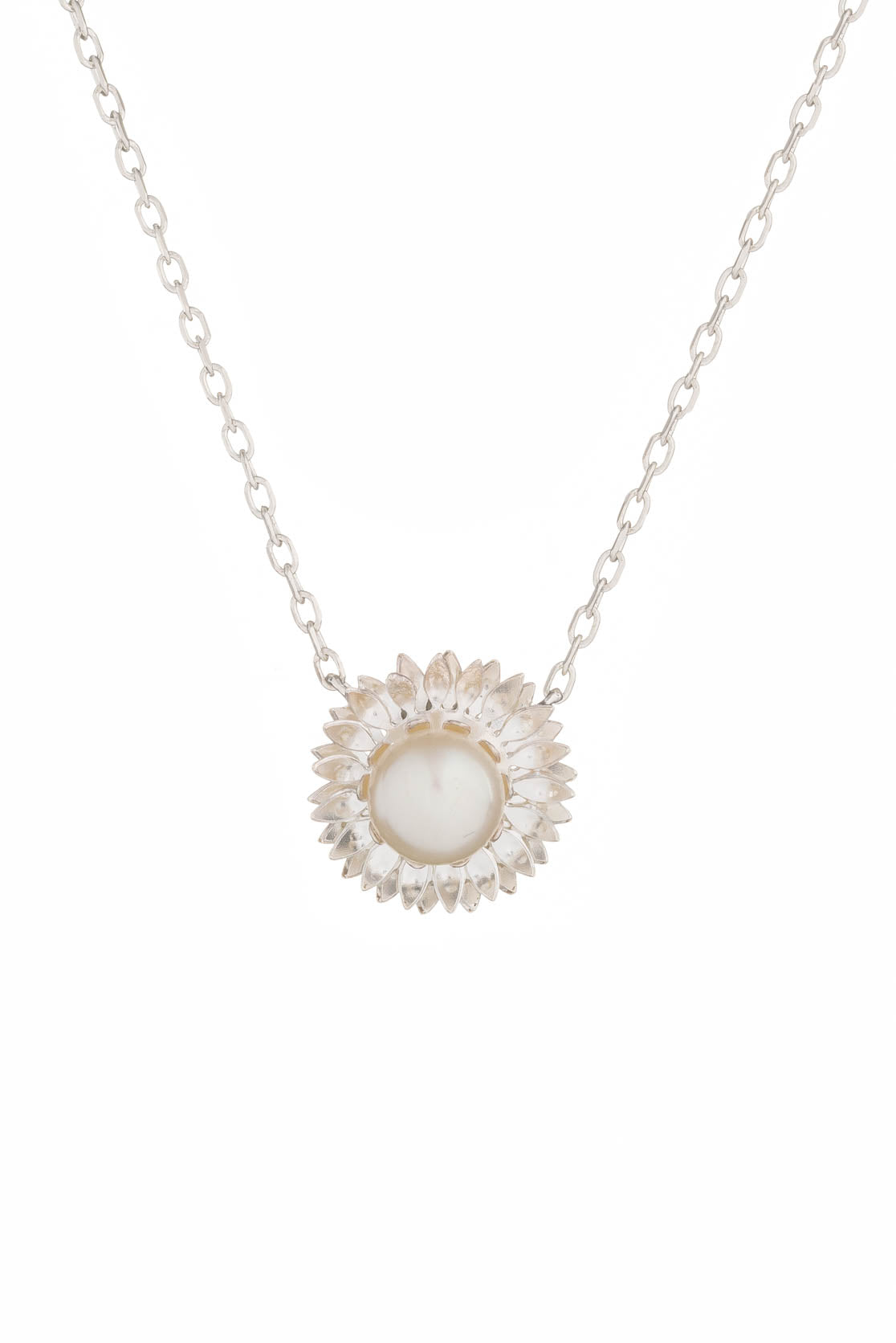 Sunflower Pearl Necklace in Sterling Silver