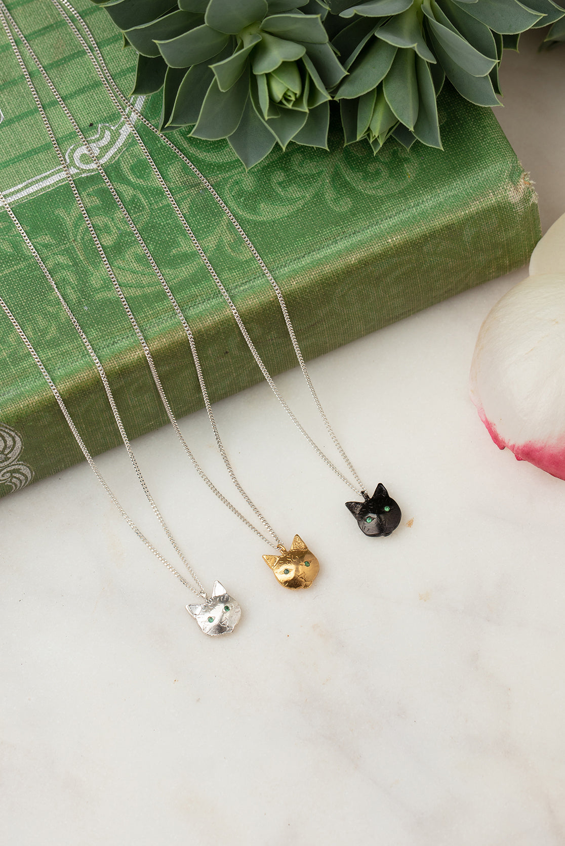 Cat Head Necklace In Silver, Goldplate or Black