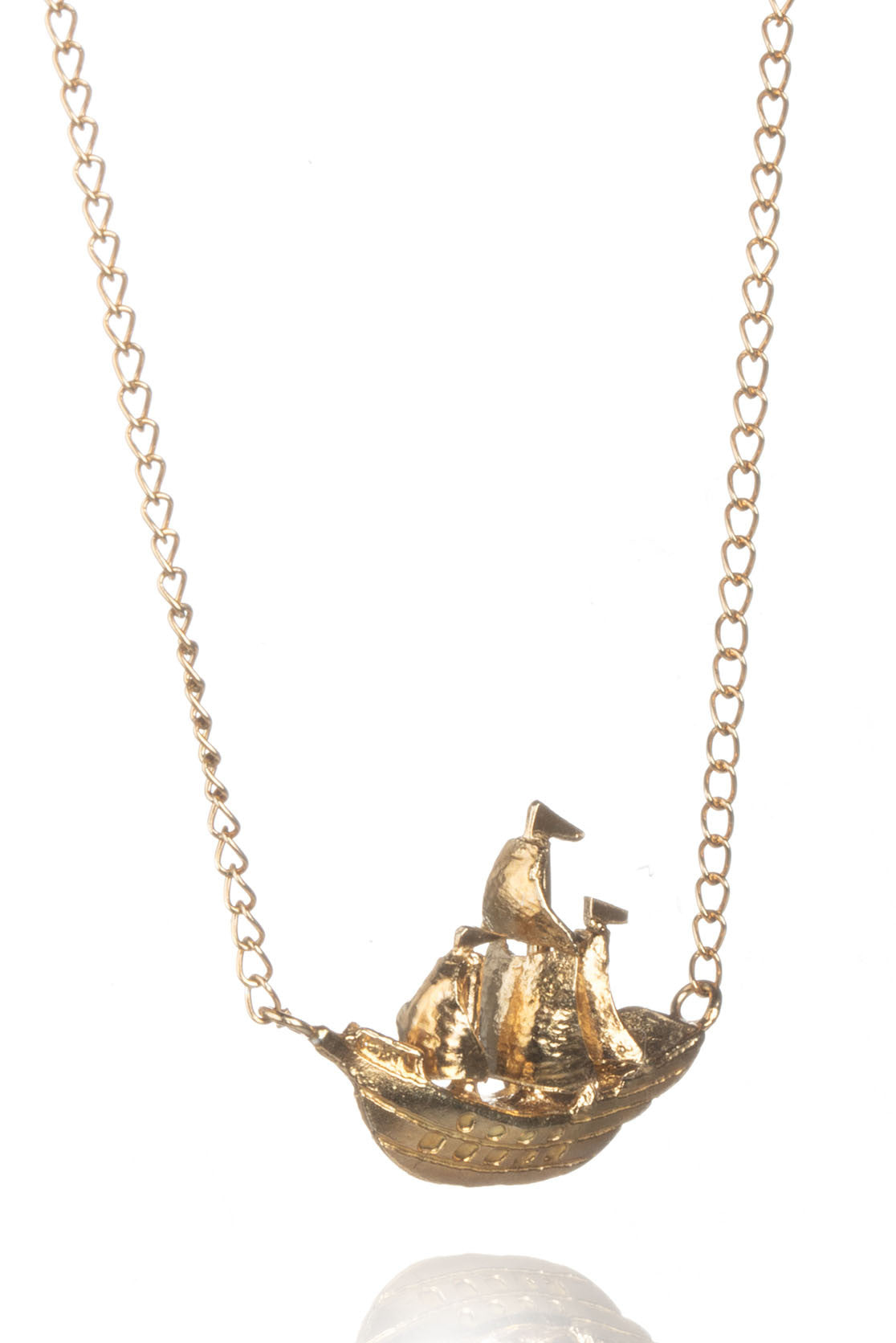 Gold plated galleon necklace with ship pendant on a gold chain