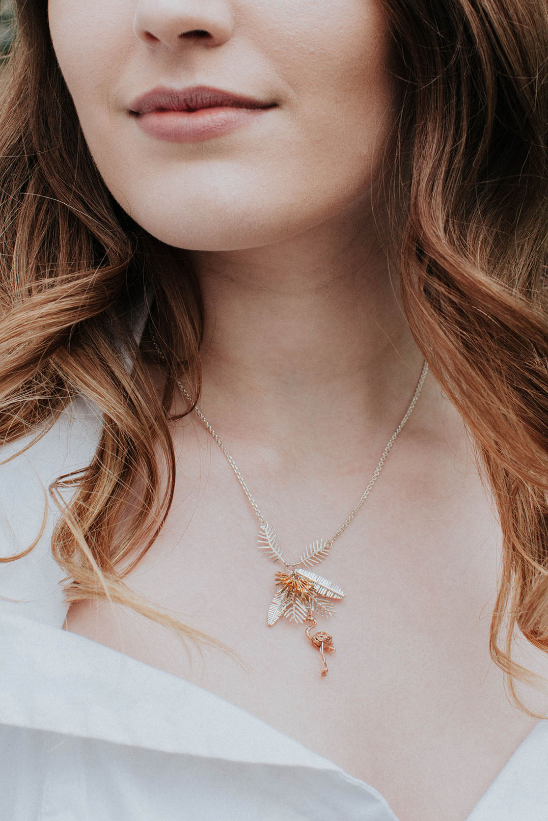 Flamingo and Palm Leaves Statement Necklace