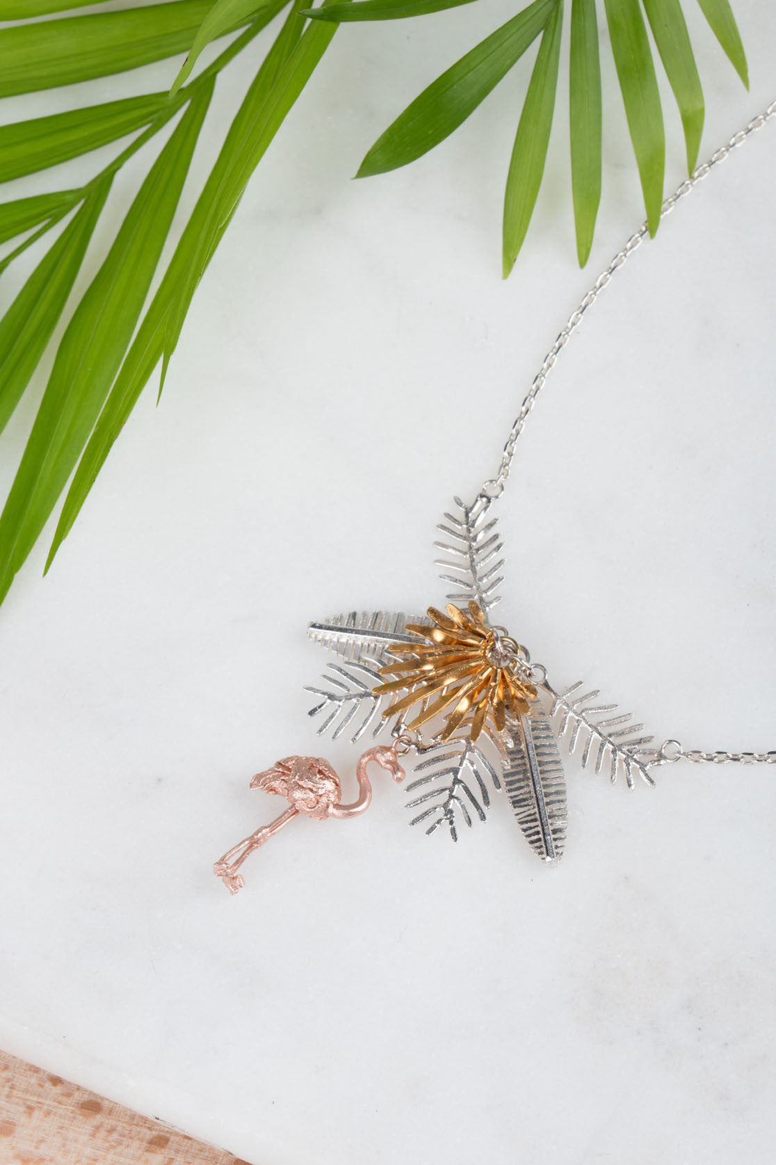 Flamingo and Palm Leaves Statement Necklace