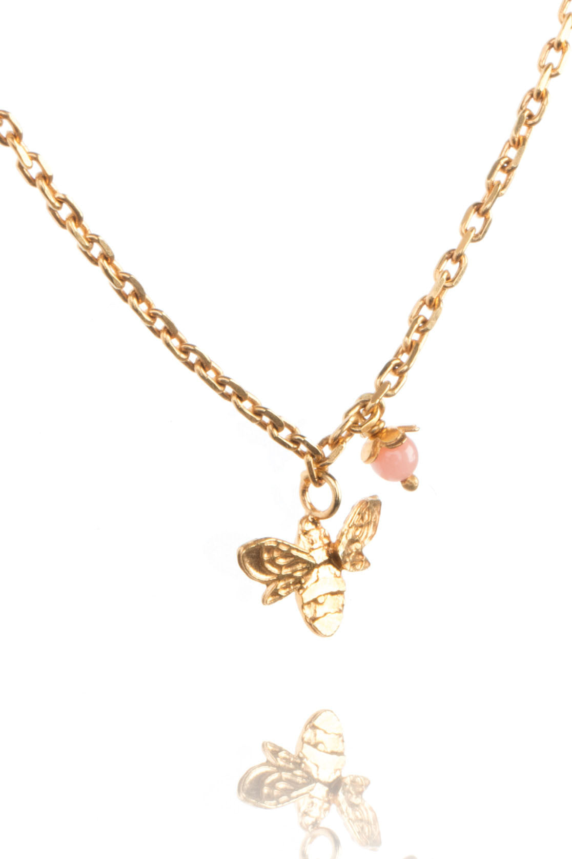 Sterling Silver or Gold Mini Bee Necklace With Pink Flower
