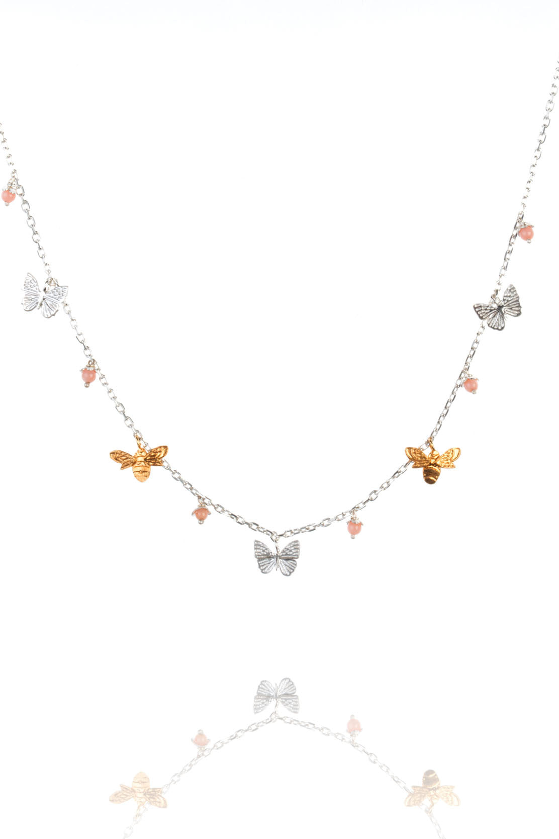 Sterling Silver and Gold Bee, Flower and Butterfly Necklace