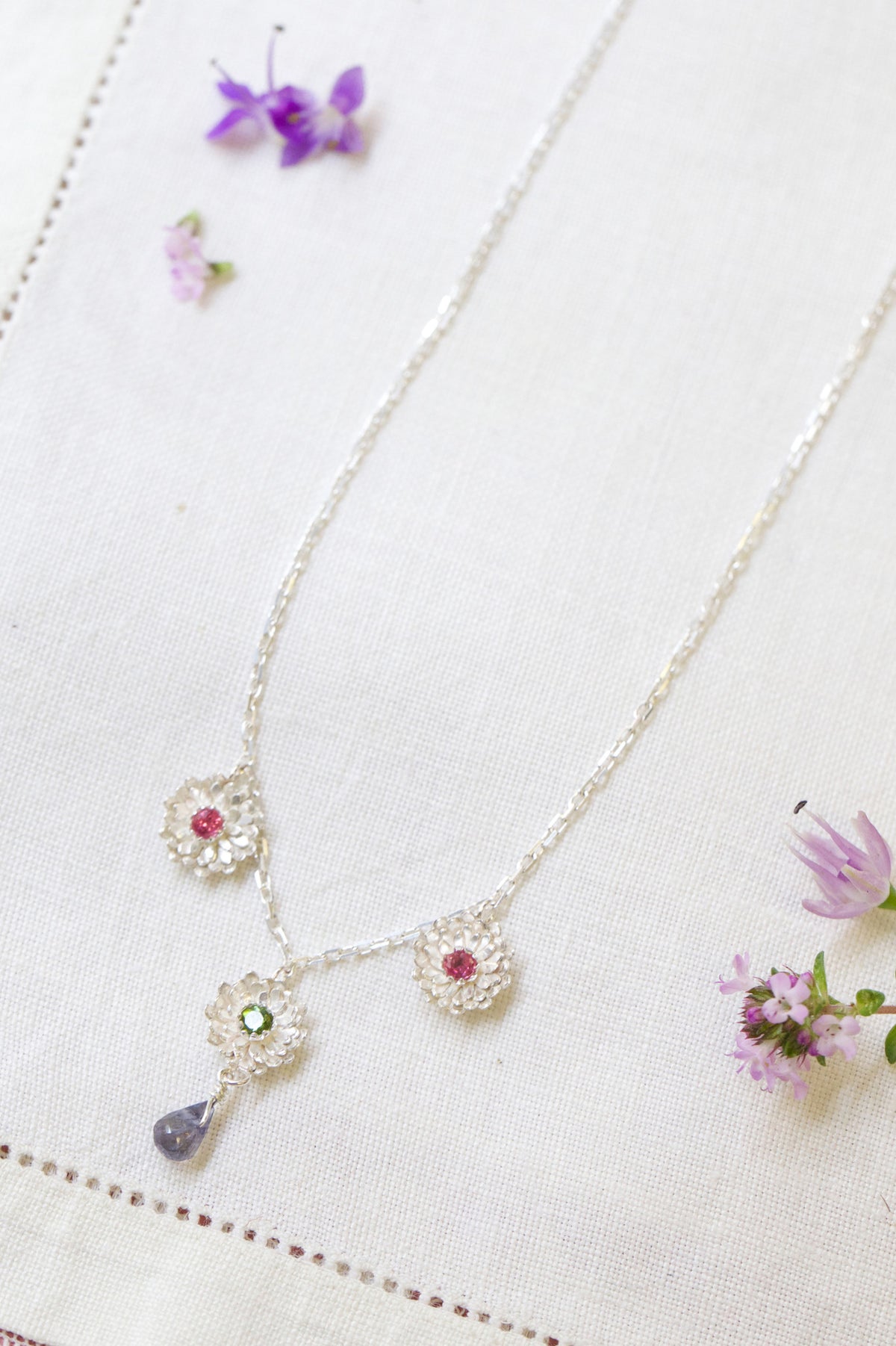 Sterling Silver or Gold Three Flower Necklace