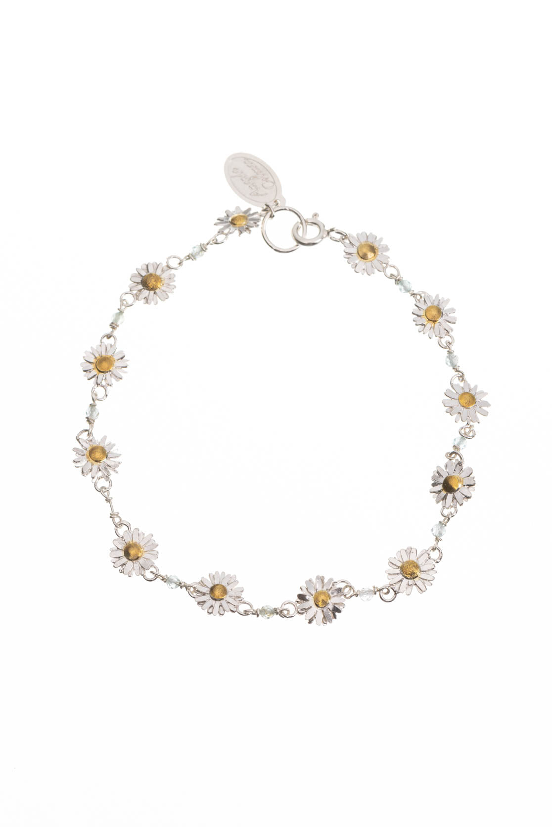 Daisy Chain Bracelet In Sterling Silver With 9ct Gold And Aquamarine