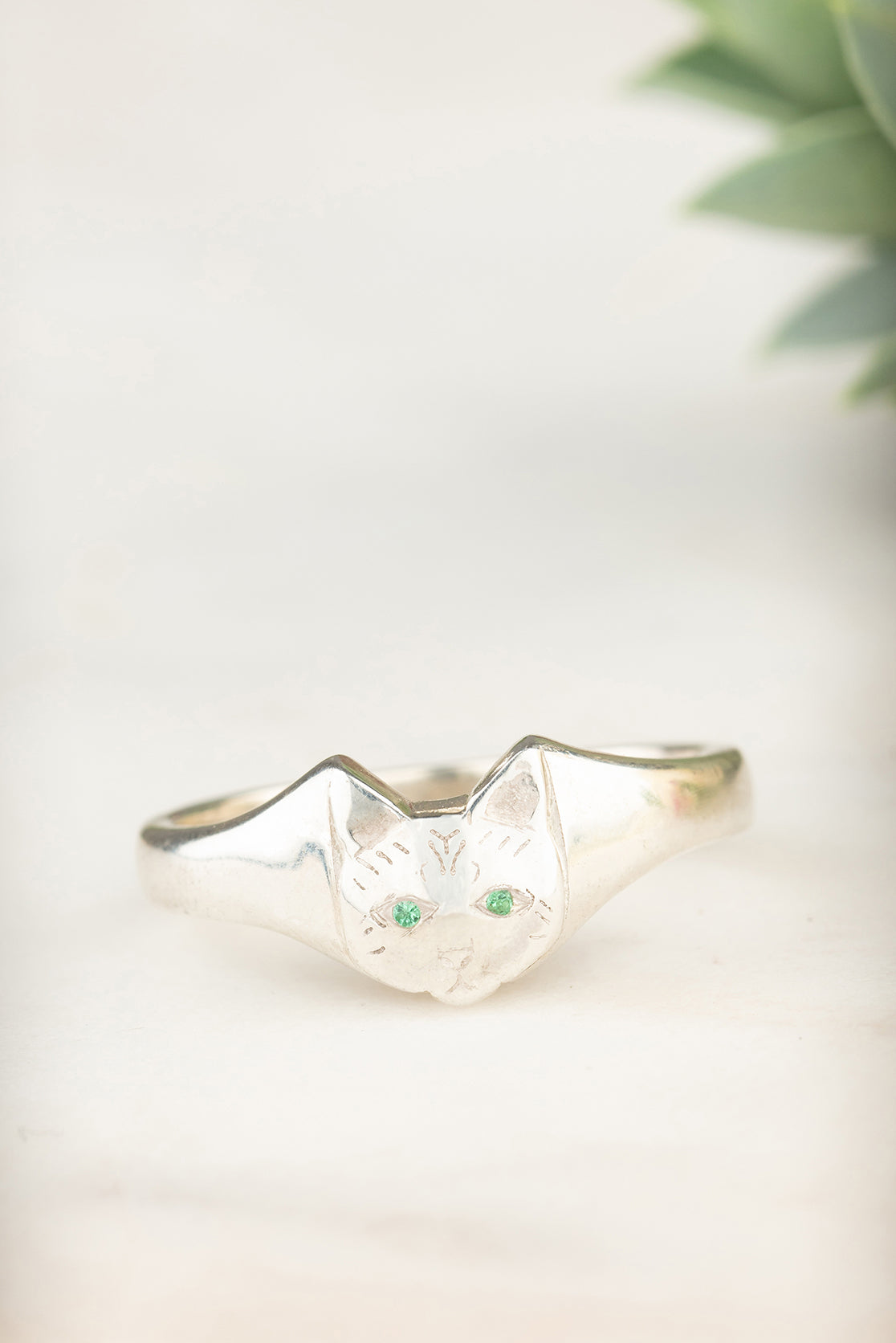 Cat head signet ring handmade