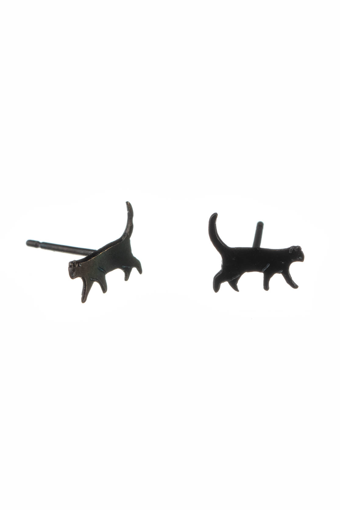 Tiny Walking Cat Stud Earrings In Silver, Goldplate or Black