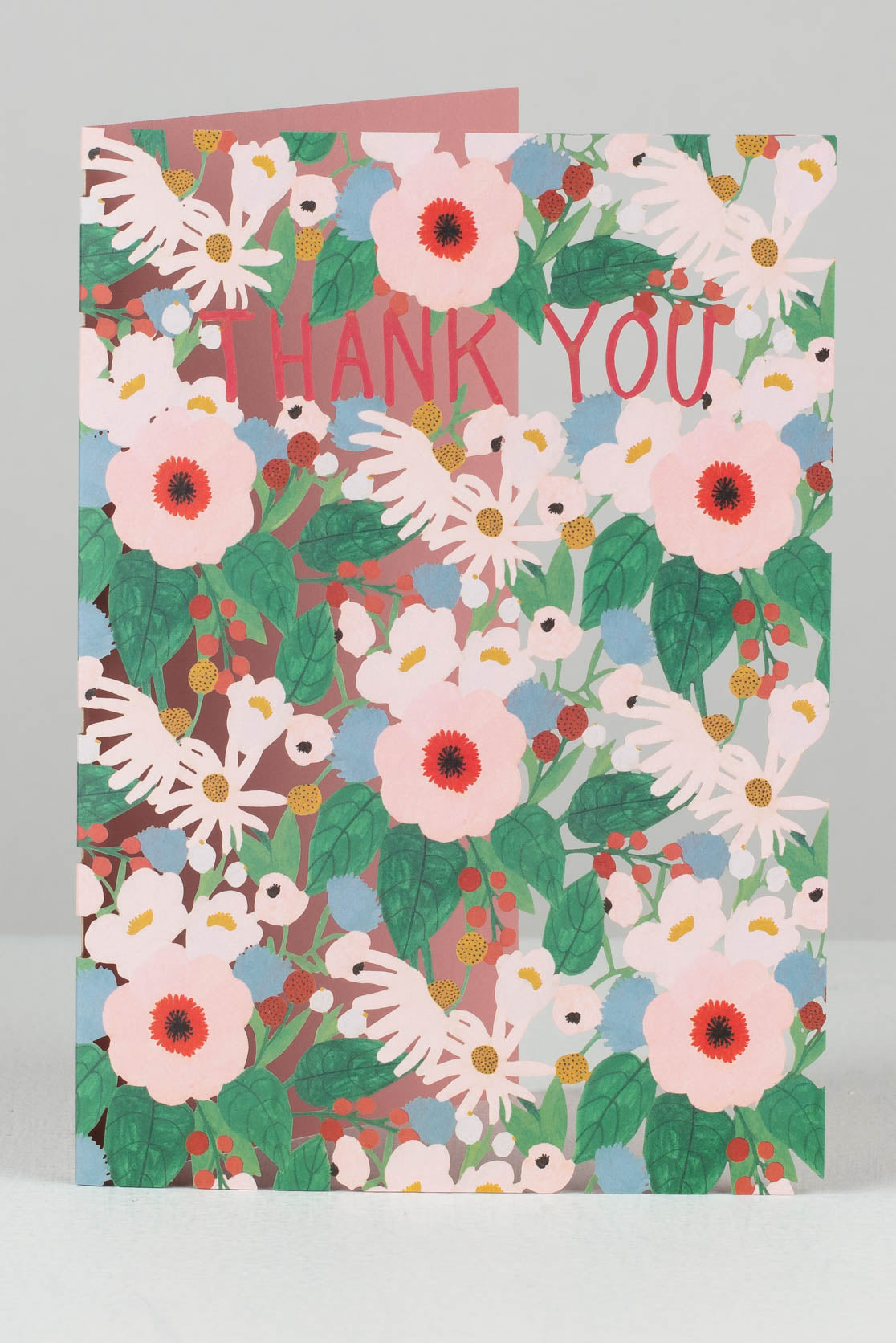 Pink And Green Floral Laser Cut Thank You Card