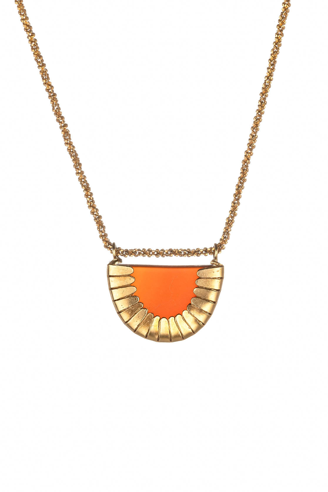 Handmade gold necklace with orange pendant