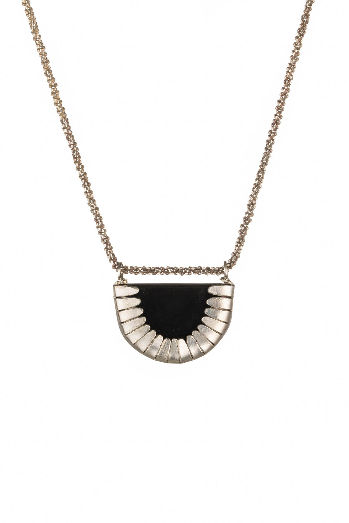 Large deco pendant made from sterling silver with black detailing