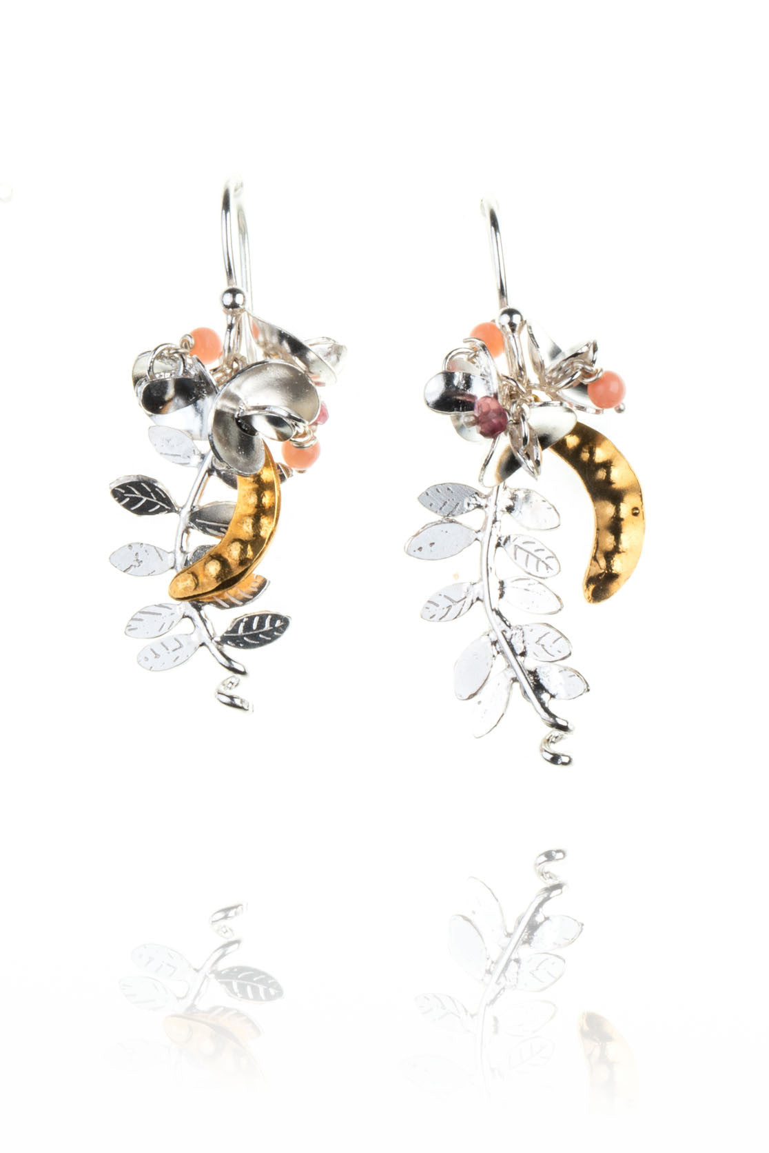 Sweet Pea Drop Earrings In Sterling Silver And Gold