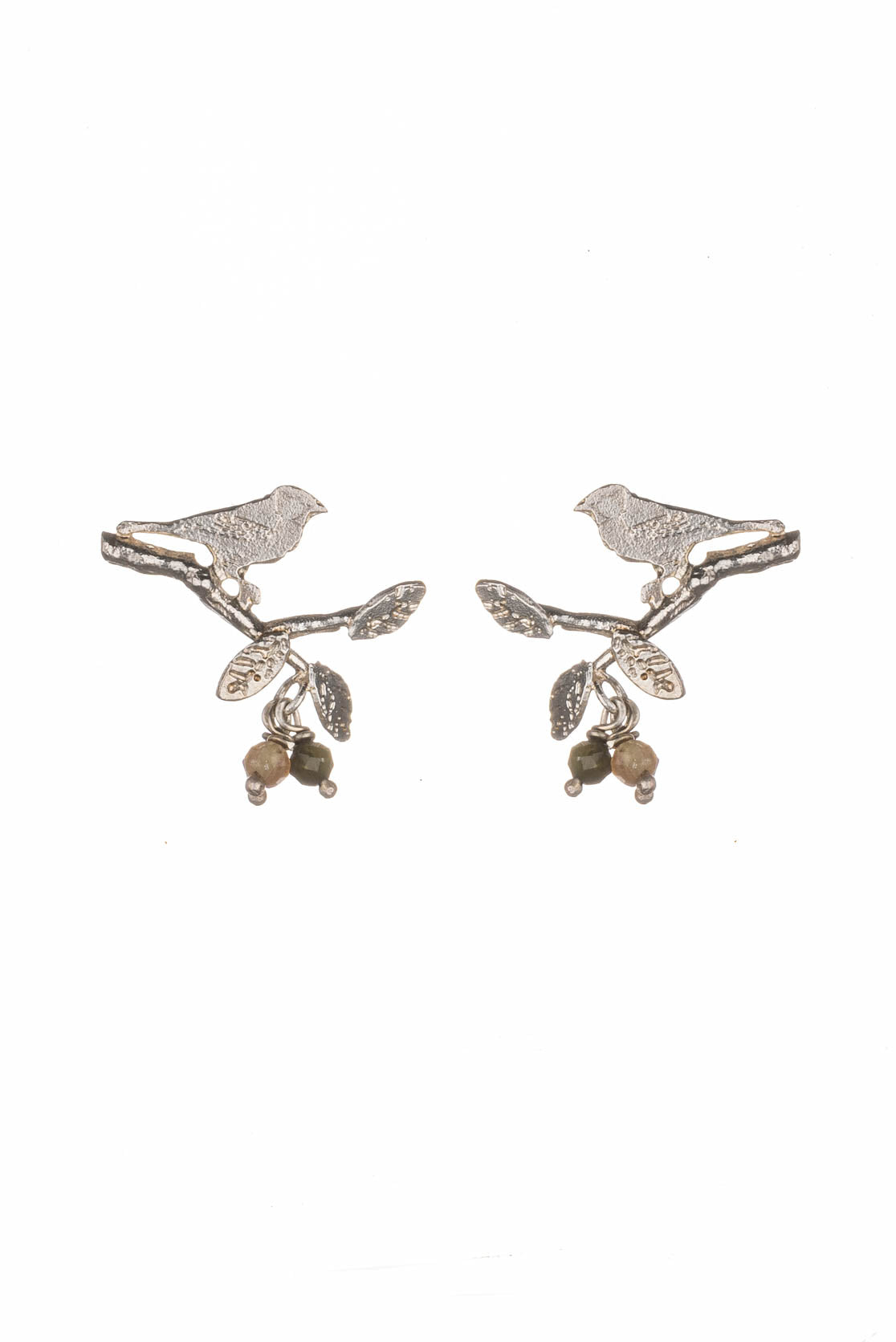 Bird On Branch With Leaves Earrings