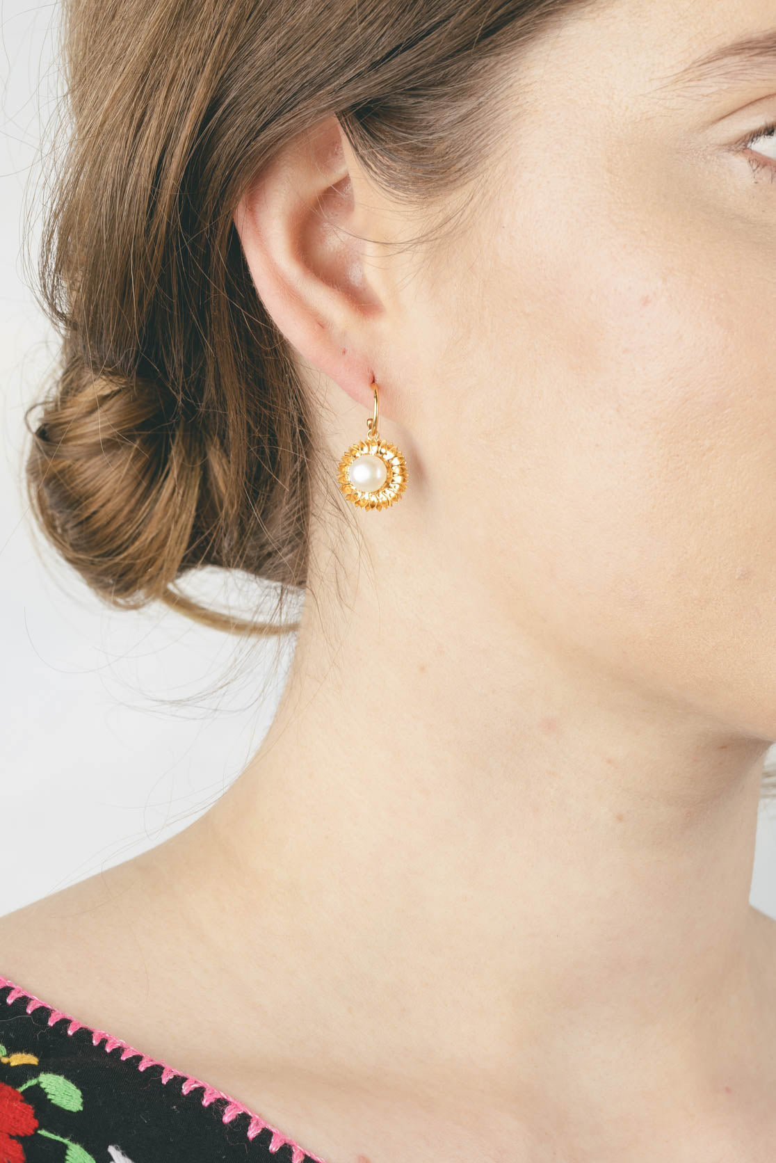 Sunflower Pearls On Hoop Earrings