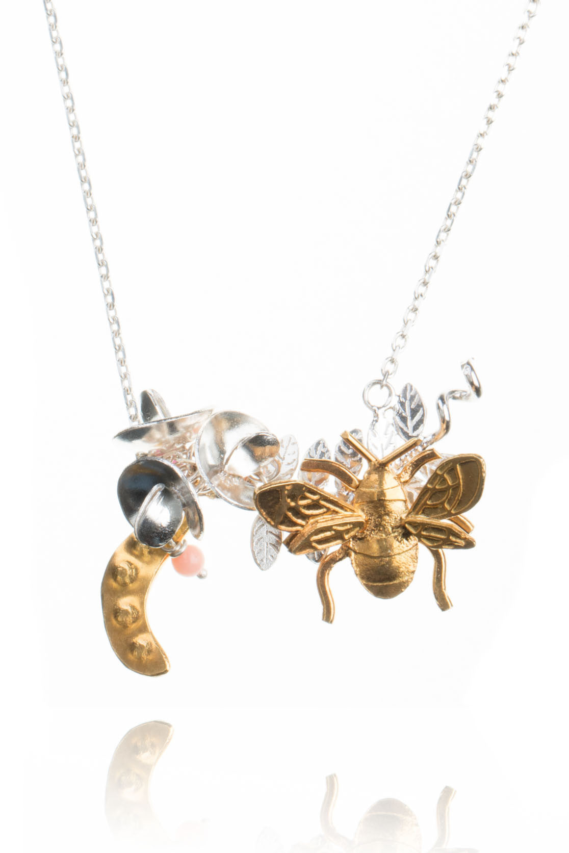 Sweet Pea And Bee Necklace In Silver &amp; Gold