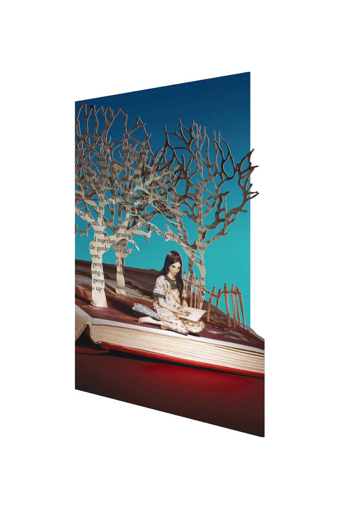 Greetings card with girl reading under a tree on the front cover
